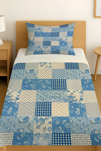 3D ELSE HALI Blue and White Patterned Single Pique Set Bedspread