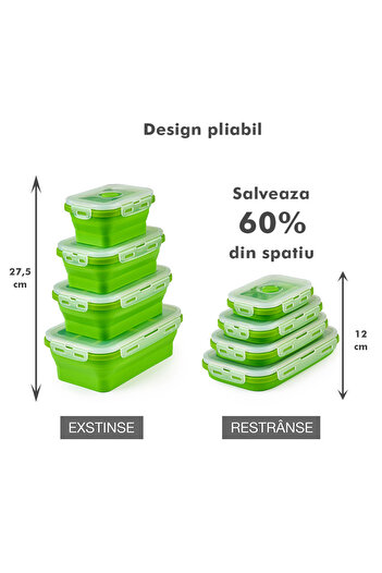 Onuvio Set of 4 Onuvio® Rectangular Expandable Collapsible Food Grade Silicone Casseroles with Lids - Green