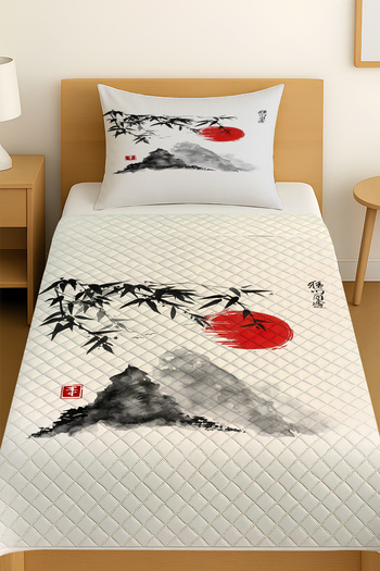 3D ELSE HALI Japanese Mountains Landscape Patterned Single Person Pike Set Bedspread