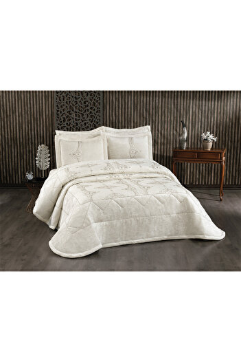 Madamca Elegant -Pearl Stone Embroidered Velvet Bedspread - 3 Pieces