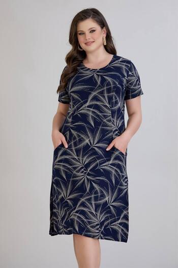 wearon tekstil Wearon Women's Short Sleeve Navy Blue Dress with Pockets and Cups