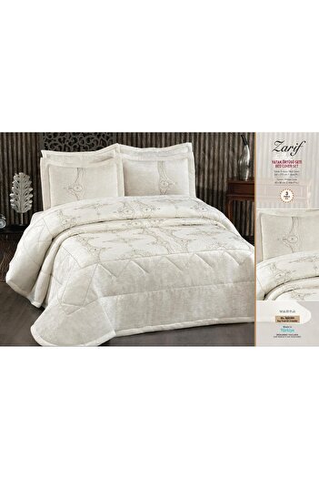 Madamca Elegant -Pearl Stone Embroidered Velvet Bedspread - 3 Pieces