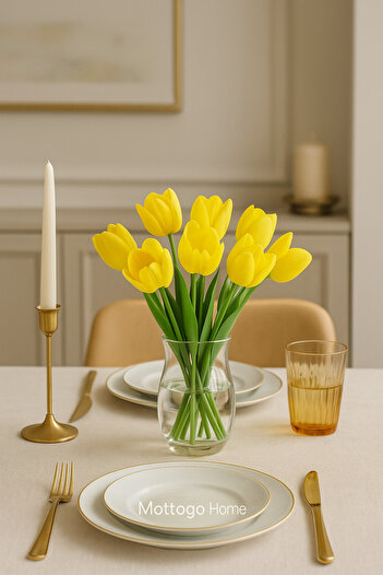 Mottogo 5-Piece Artificial Wet Tulip Bouquet - Realistic Decorative Flower