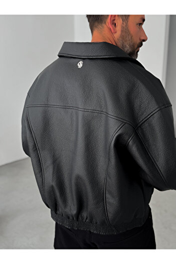 BYBASICMAN Siyah Retro Oversize Deri Ceket G-5761