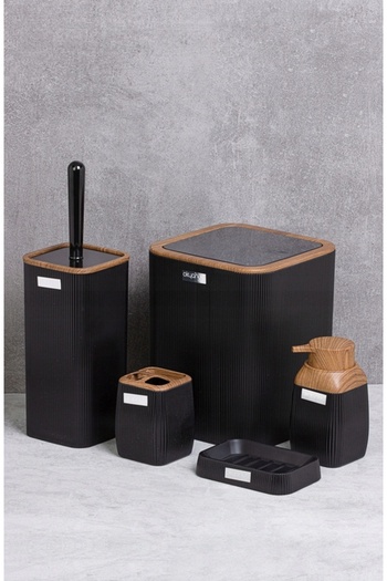 SERSIMO Square plastic bathroom accessory set, 5 pieces, black brown