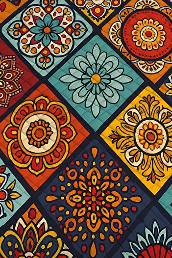 Else Dekor Colorful Tiles Ethnic Patterned Single Pike Set Bedspread