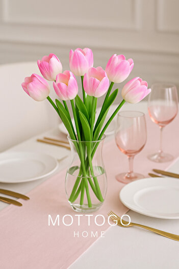 Mottogo 5-Piece Artificial Wet Tulip Bouquet - Realistic Decorative Flower