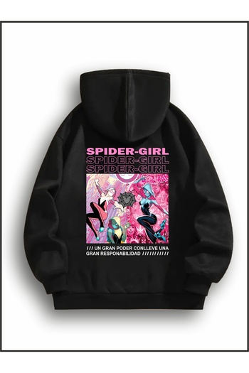 estilowear Women's Spider Girls Printed Oversize Sweatshirt Black