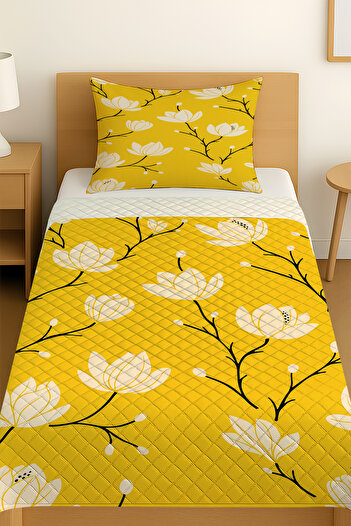 3D ELSE HALI Yellow and White Flowers Patterned Single Pique Set Bedspread