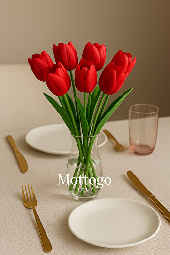 Mottogo 5-Piece Artificial Wet Tulip Bouquet - Realistic Decorative Flower