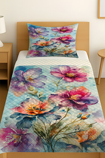 Else Dekor Watercolor Floral Pattern Single Pique Set Bedspread