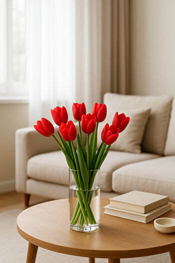 Mottogo 5-Piece Artificial Wet Tulip Bouquet - Realistic Decorative Flower