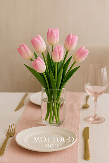 Mottogo 5-Piece Artificial Wet Tulip Bouquet - Realistic Decorative Flower