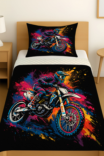3D ELSE HALI Colorful Biker Patterned Single Pique Set Bedspread