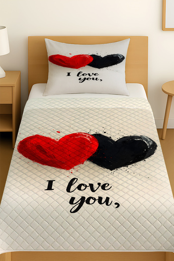 3D ELSE HALI Love You Hearts Patterned Single Pique Set Bedspread