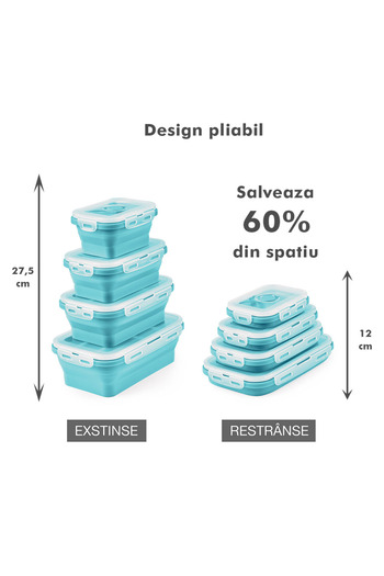 Onuvio Set of 4 Onuvio® Rectangular Expandable Food Grade Silicone Casseroles with Lids - Turquoise