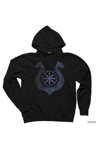 WAKHA Vikings Aegishjalmur Helm of Terror Black Hooded Sweatshirt Hoodie