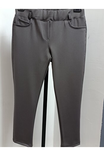 AKŞEN GİYİM Plus Size Punto Pants with Stones on the Sides, Lycra Tightening, Slimming, Narrow Leg, Ankle Length