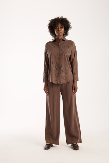 DeChival Women's Shirt and Casual Suit - Pants and Shirt Two-Piece Set - Long Shirt Suit