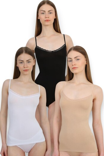 Fanilam Senfoni 3-Pack Women's Bamboo Rope Strap Lace Tank Top - Anti-Sweat Breathable Flexible Comfortable Fabric