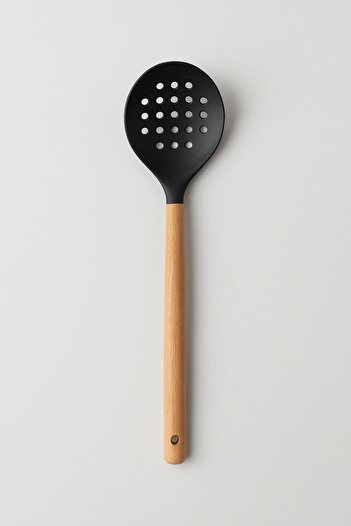 HSDemirci Black Silicone Colander with Bamboo Handle 9×32×3 cm