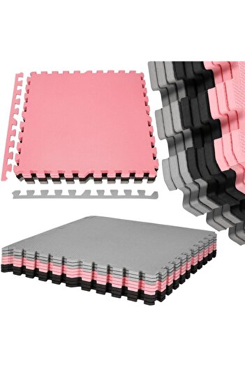 SERSIMO Foam rug for children, puzzle shape type, 27 pieces, thermal insulation, 179×179 cm, pink gray