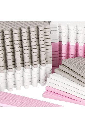SERSIMO Foam rug for children, triangle puzzle type, 96 pieces, 186×186 cm, pink gray