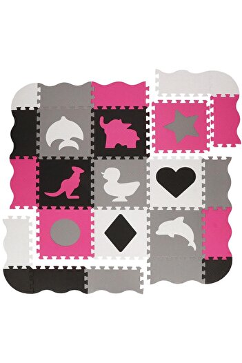SERSIMO Foam mat for children, puzzle shape type, 34 pieces, thermal insulation, 120×120 cm, pink gray