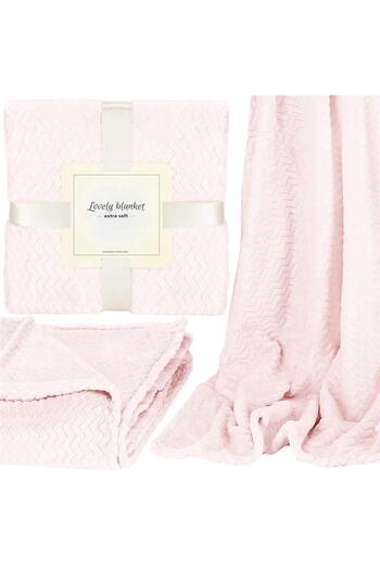 SERSIMO Fluffy blanket for 2 people, 2 sides, embossed pattern, 200x220cm, pale pink