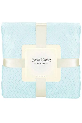SERSIMO Fluffy blanket for 2 people, 2 sides, embossed pattern, 200x220cm, blue