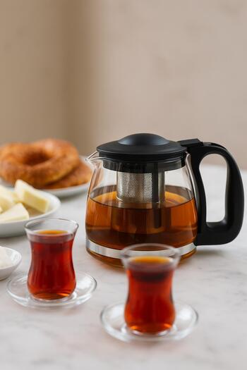 Depa Cam Demlik 1250 ml Siyah Kapaklı
