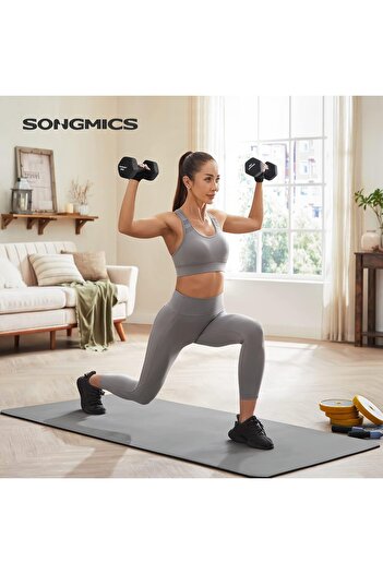 SONGMICS Hexagonal Dumbbell Set 2x5 kg, Cast Iron with Neoprene Coating, Ergonomic Non-Slip Handle