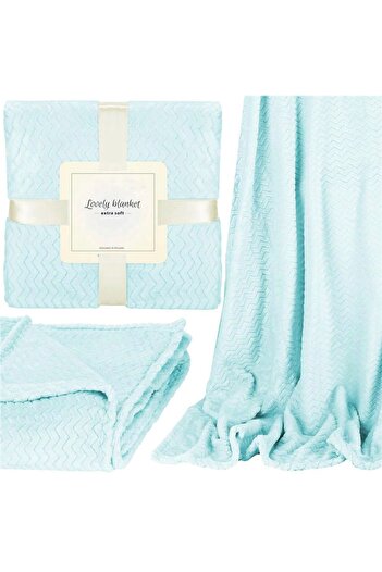 SERSIMO Fluffy blanket for 2 people, 2 sides, embossed pattern, 200x220cm, blue