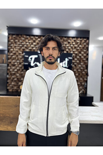 Twenhil Slim Fit Seasonal Coat Seersucker Fabric White