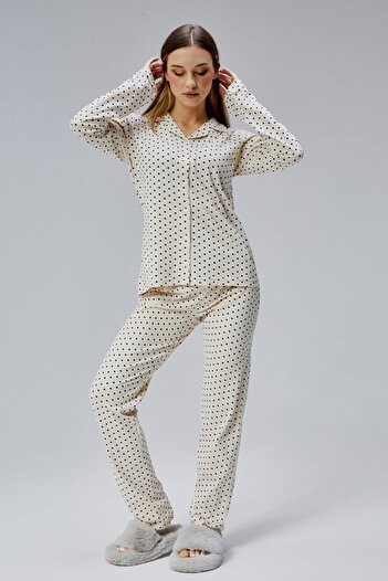 M MOONCOVER Mooncover Women's Cotton Pajama Set – Long Sleeve Long Bottom with Score Print