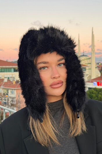 Mavelle Women's Black Faux Fur Hat |   Russian, Slavic, Mongolian Style Imported Women's Hat