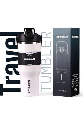 Riizzlr 1000ml Insulated Water Bottle Tumbler with 2-in-1 Straw & Sip Lid – Keeps Drinks Hot 12H / Cold 24H