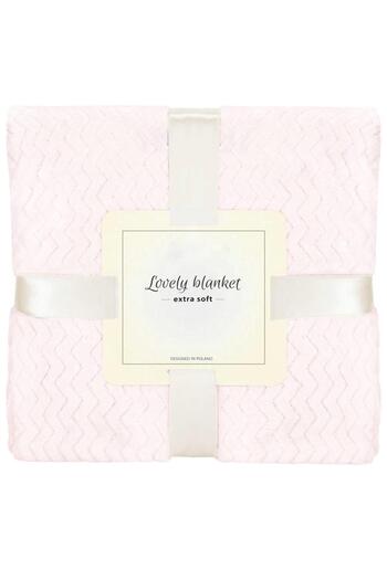 SERSIMO Fluffy blanket for 2 people, 2 sides, embossed pattern, 200x220cm, pale pink