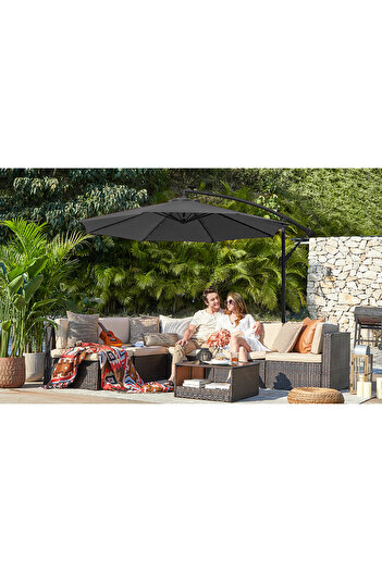 OEM SONGMICS Banana Side Arm Garden Umbrella, 300cm, with Solar LED Lighting, Grey