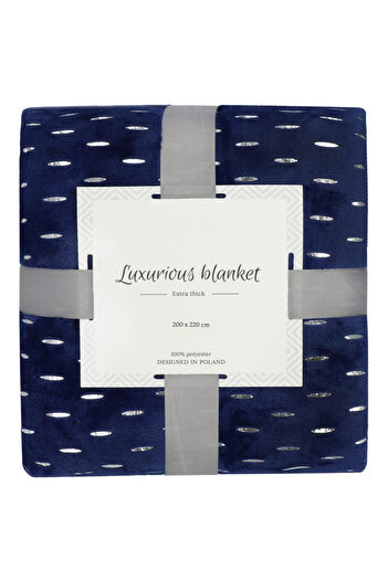 SERSIMO Fluffy blanket for 2 people, 2 sides, embossed pattern, 200x220cm, navy blue