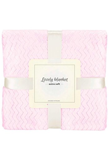 SERSIMO Fluffy blanket for 2 people, 2 sides, embossed pattern, 200x220cm, powder pink