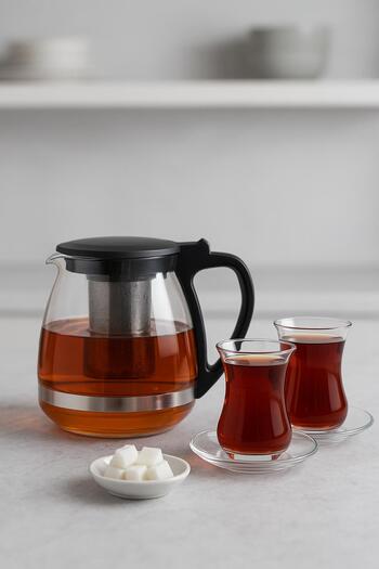 Depa Cam Demlik 1250 ml Siyah Kapaklı