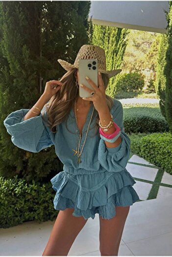 Friday Mood Women's Lace Detailed Muslin Jumpsuit