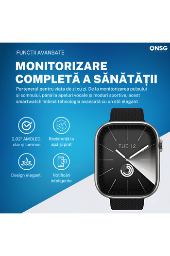 ONSG WT5 Pro Smart Watch, AMOLED 45mm, Bluetooth 5.1, Health Monitoring, Black