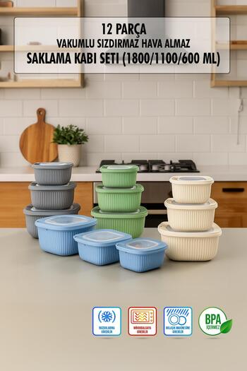 HSDemirci Square 12-Piece Vacuum Sealed Air-Tight Storage Container Set Mixed