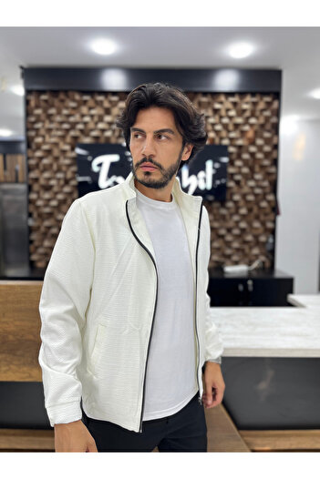 Twenhil Slim Fit Seasonal Coat Seersucker Fabric White