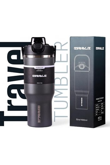 Riizzlr ® 1000ml Insulated Water Bottle Tumbler with 2-in-1 Straw & Sip Lid – Stainless Steel Vacu
