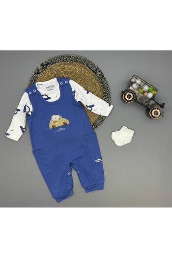 Amur Baby Teddy Bear Romper Teddy Bear Patterned Badi Car Salopet Set Cotton