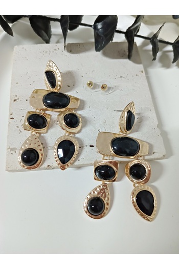 mos&more Brand Model, Gold Black Dangle Big Earrings