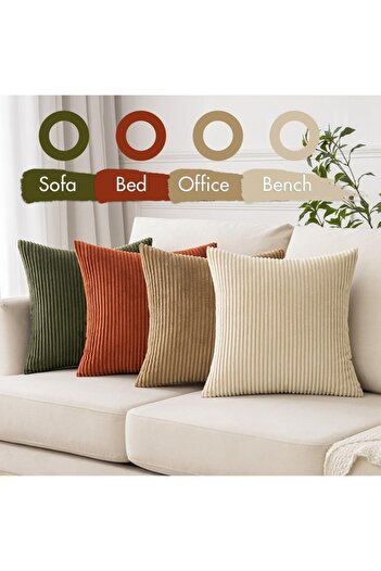 MEEDEN Set 4 Bucati Fata de Perna, 40 x 40 cm, Maro-Verde